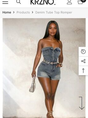 Denim Tube Top Romper in Washed Blue